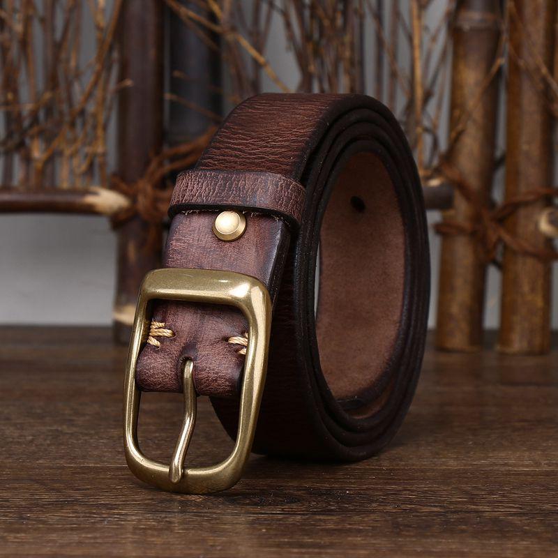 Unisex Retro Genuine Leather Belt with Pin Buckle for Jeans