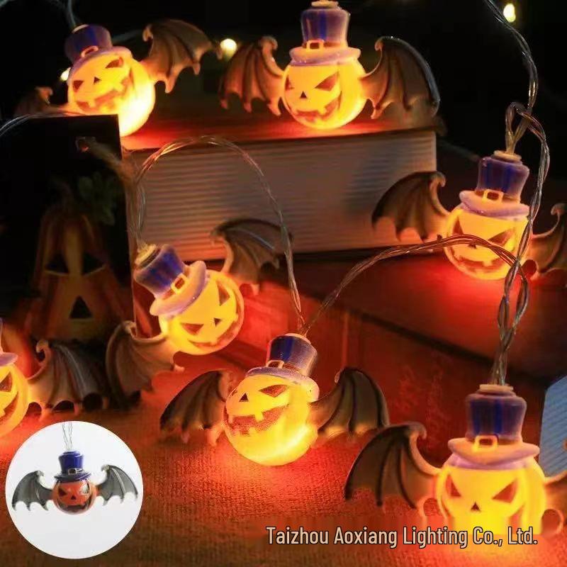 Halloween LED String Lights - Pumpkin, Spider, Ghost, Horror Decor, Marigold Colored Small Lights