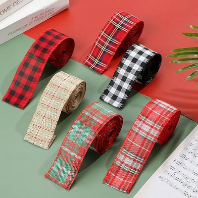 Nastri di lino 4CM x 6M Fiocchi fai da te per artigianato Filo di canapa Bordo Nastro di lino Decorazioni natalizie verde rosso Nastro a quadri DD022