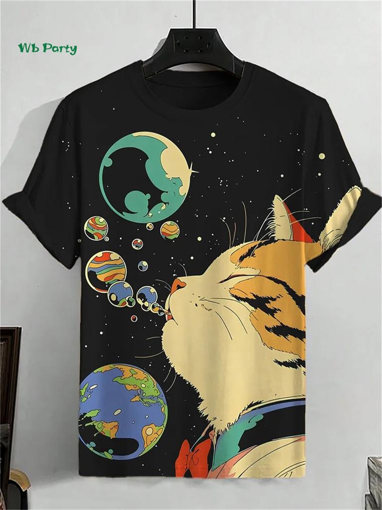 Funny Animal Cat Pattern Men's T-Shirt 3D Print Short Sleeve T-Shirt Oversized Outdoor Casual Men's Clothing