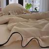 French Large Lace Cotton & Linen 4-Piece Set: Soft, Skin-Friendly Solid Color Bedding with Fitted Sheet