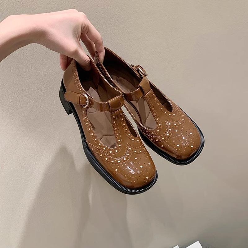 Fashion IPPEUM Mary Jane Shoes Women Black pu Leather Buckle Round Toe Low Heel Loafers Shoes