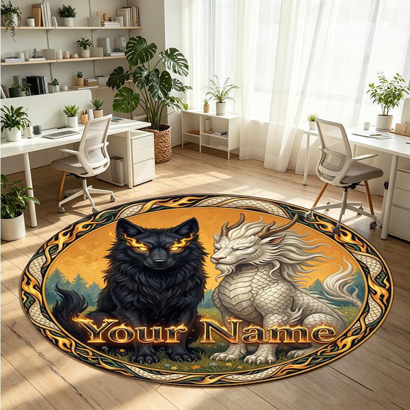 Wild Animals (103) Theme Round Crystal Velvet Rug Custom Name Text Personalized Floor Mat Home Decor Non Slip Crystal Carpet