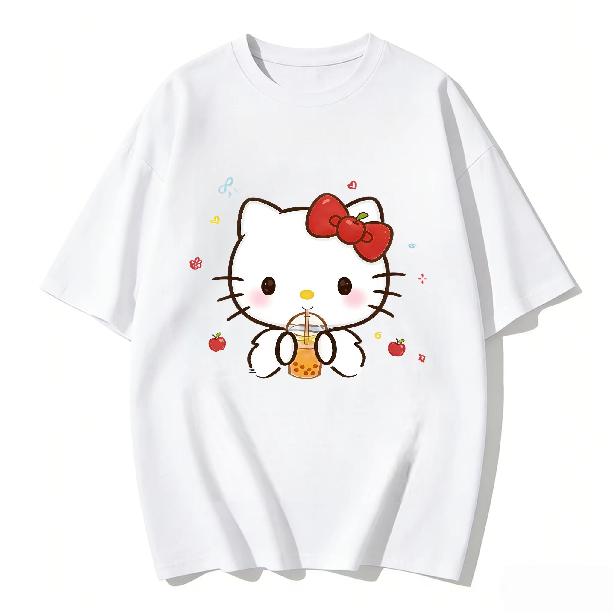

2026 new Summer HelloKitty Cute Graphic Tee Casual Short Sleeve Cotton Top for Women Girls Kawaii Cartoon Print Streetwear S