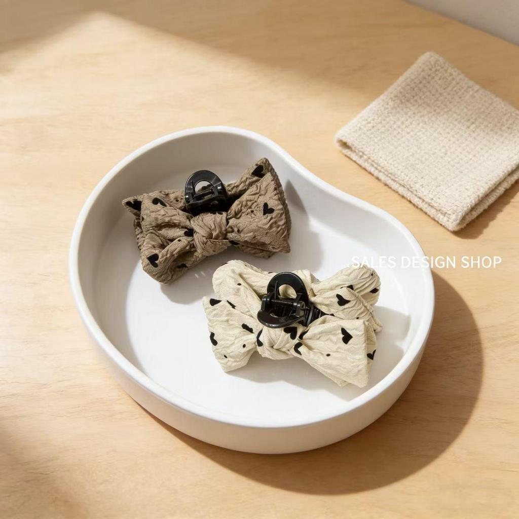Korean Style Love Heart Polka Dot Double Bow Claw Clip – Fashionable Versatile Hair Accessory