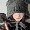 Bear Ear Beanie Cap Knit Ear Muff Hat for Girls Y2K Women Windproof Ear Flap Skull Hat for Outdoor Activity Casual Hat