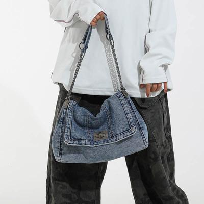 Vintage Denim Tasche Damen Ketten-Schultertasche Große Kapazität Pendler Tragetasche