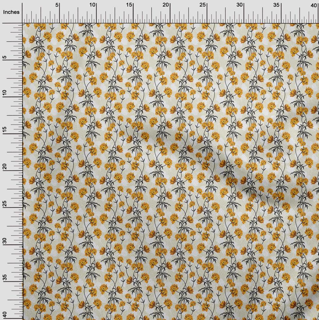 oneOone Cotton Flex Light Yellow Fabric Floral Craft Projects Decor Fabric Printed By The Yard 40 Inch