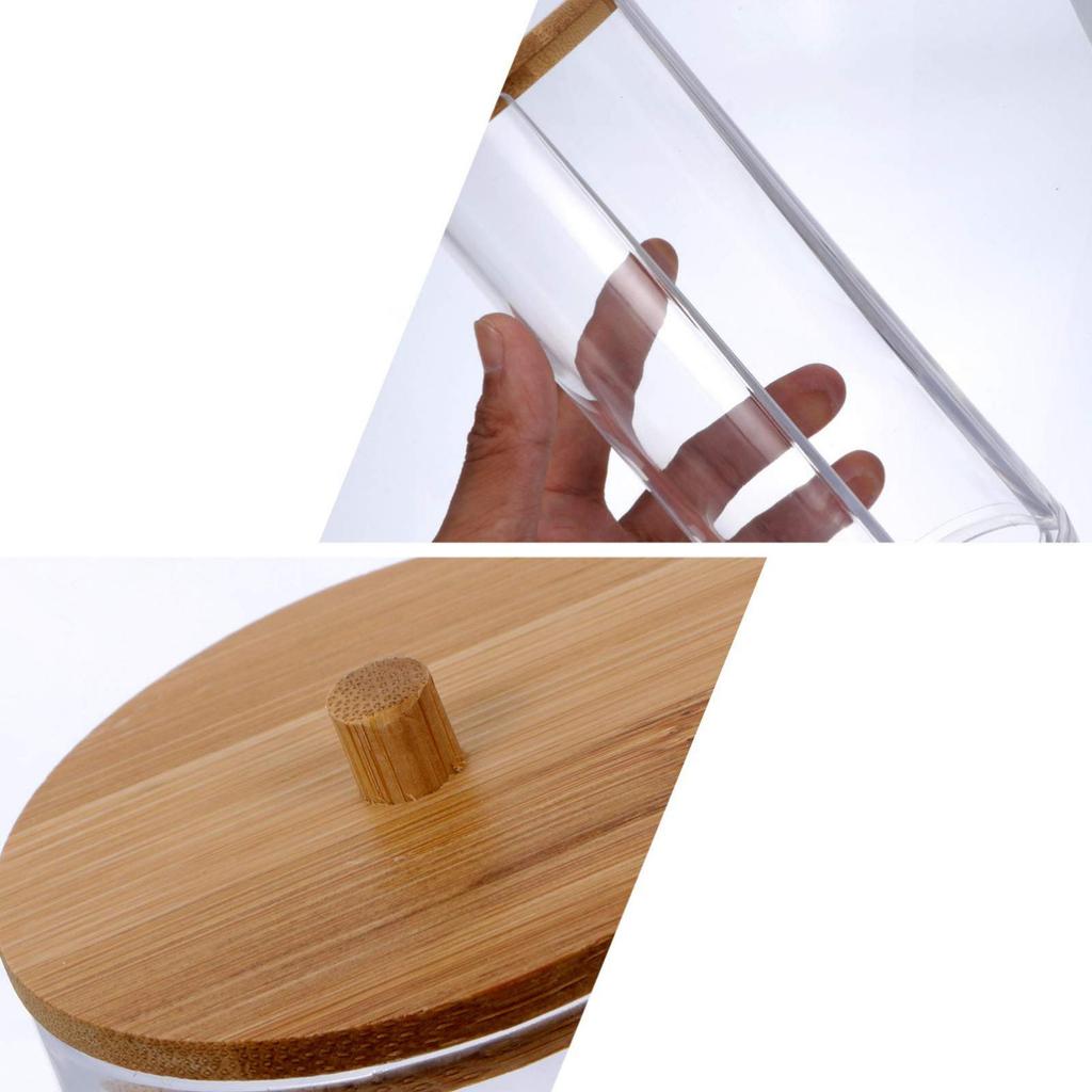 Cosmetic Cotton Organizer, Cosmetic Ball Organizer with Bamboo Lid, Bathroom Storage Bottle, Desktop Hair Accessories Organizer