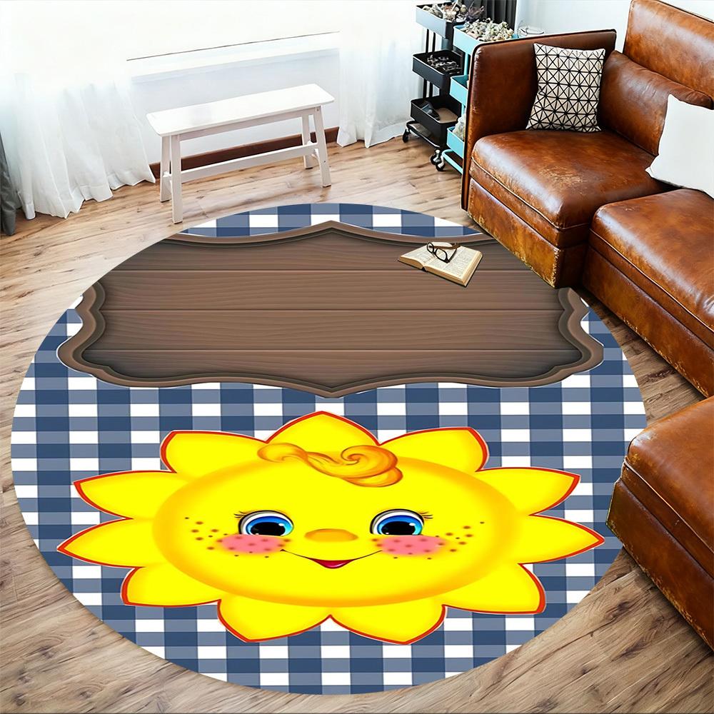 1pc Sunshine Picnic Round Chair Mat Office Area Rug - Non-Slip, Floor Mat for Office, Bedroom, and Indoor Decor P127151