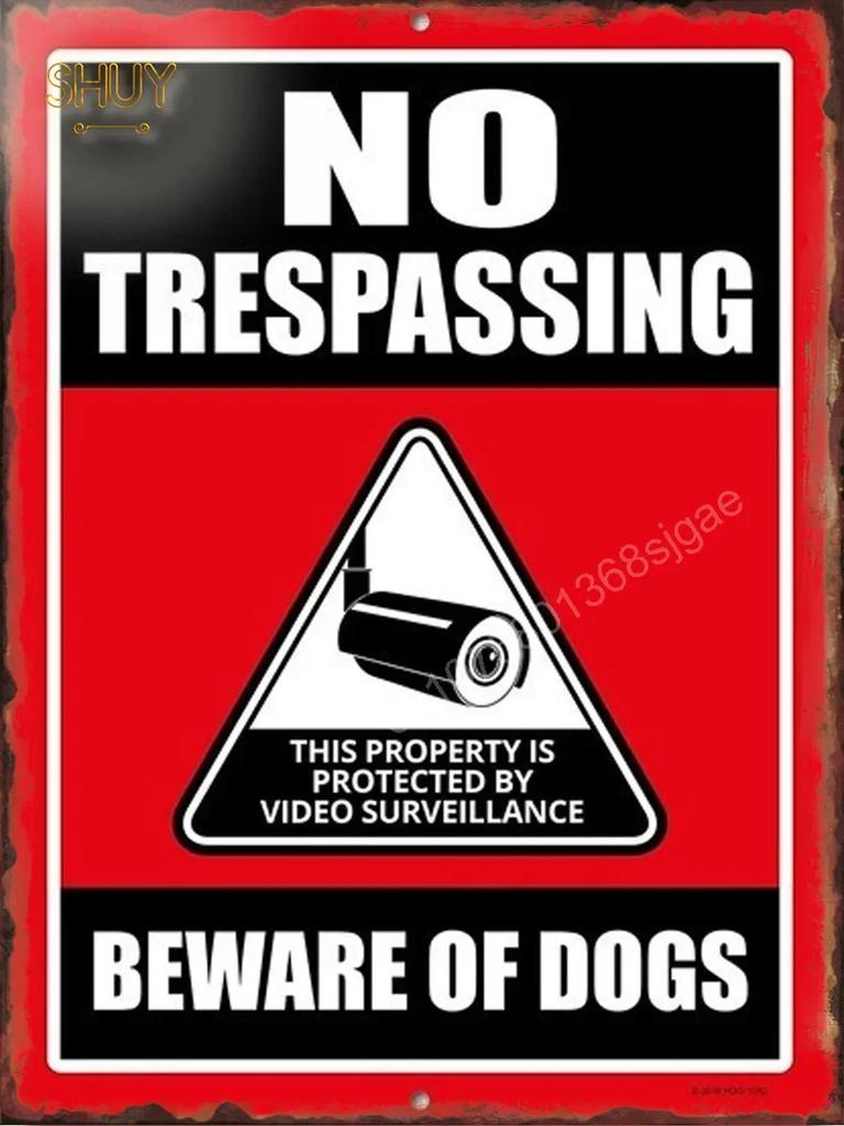 Retro Metal Tin Sign S Warning Red 24 Hour Video Surveillance Custom Painting Picture for Shop Bar Cafe English &Spanish Word