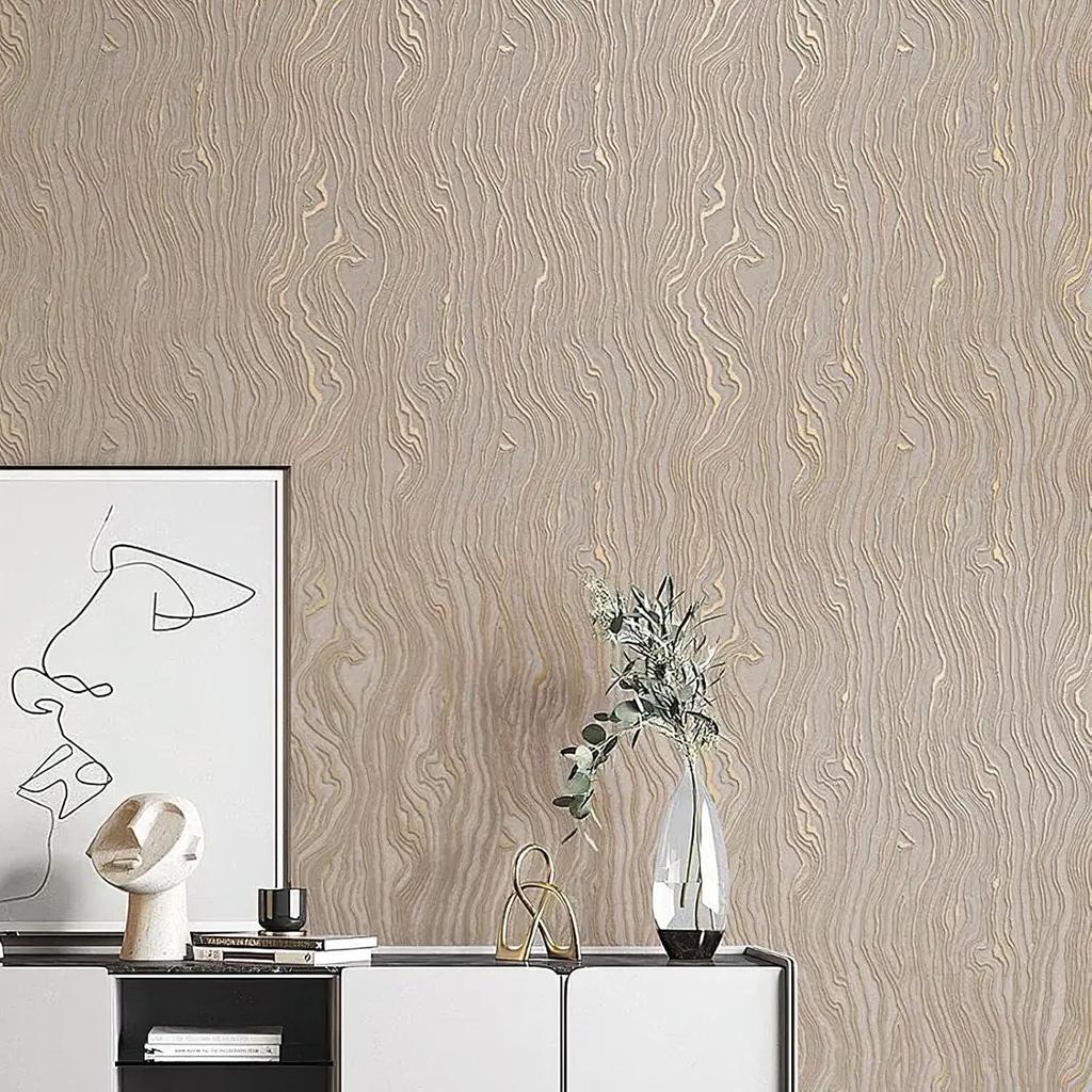 Gold Wood Peel and Stick Wallpaper Stripe Khaki Removable Wallpaper Self Adhesive 3D Contact Paper Wallpaper Vinyl Modern Wallpaper for Bathroom