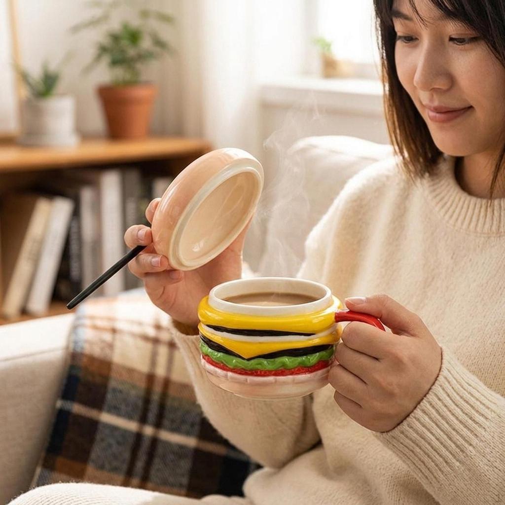 Ceramic Coffee Mug Hamburger Shaped Water Collection with Handle Novelty for Cup Drinking