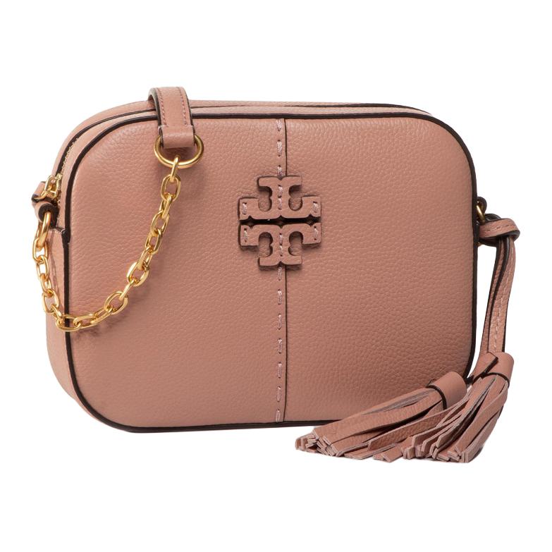 Tory Burch Mcgraw Double T Logo Tassel Leather Camera Bag Crossbody Shoulder Bag Women Bags Pink 64447-689
