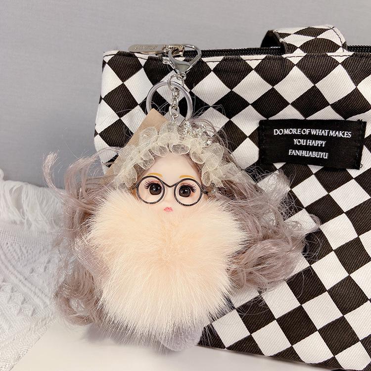 Korean Cute Fox Fur Doll Keychain - Plush Backpack Pendant