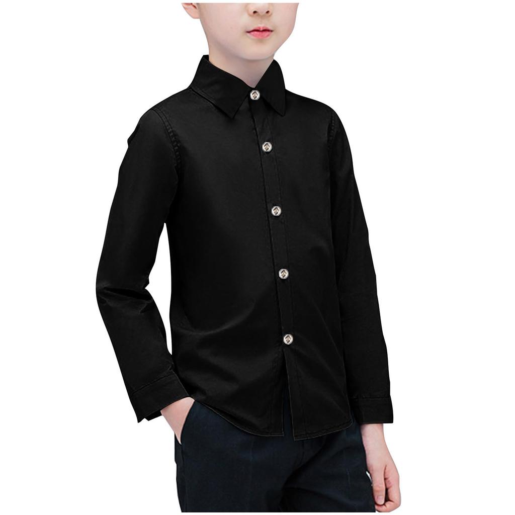 Boys Cotton Regular Fit Tops Shirts Button Down With Cuffs & Shirttail Hem Long Sleeve