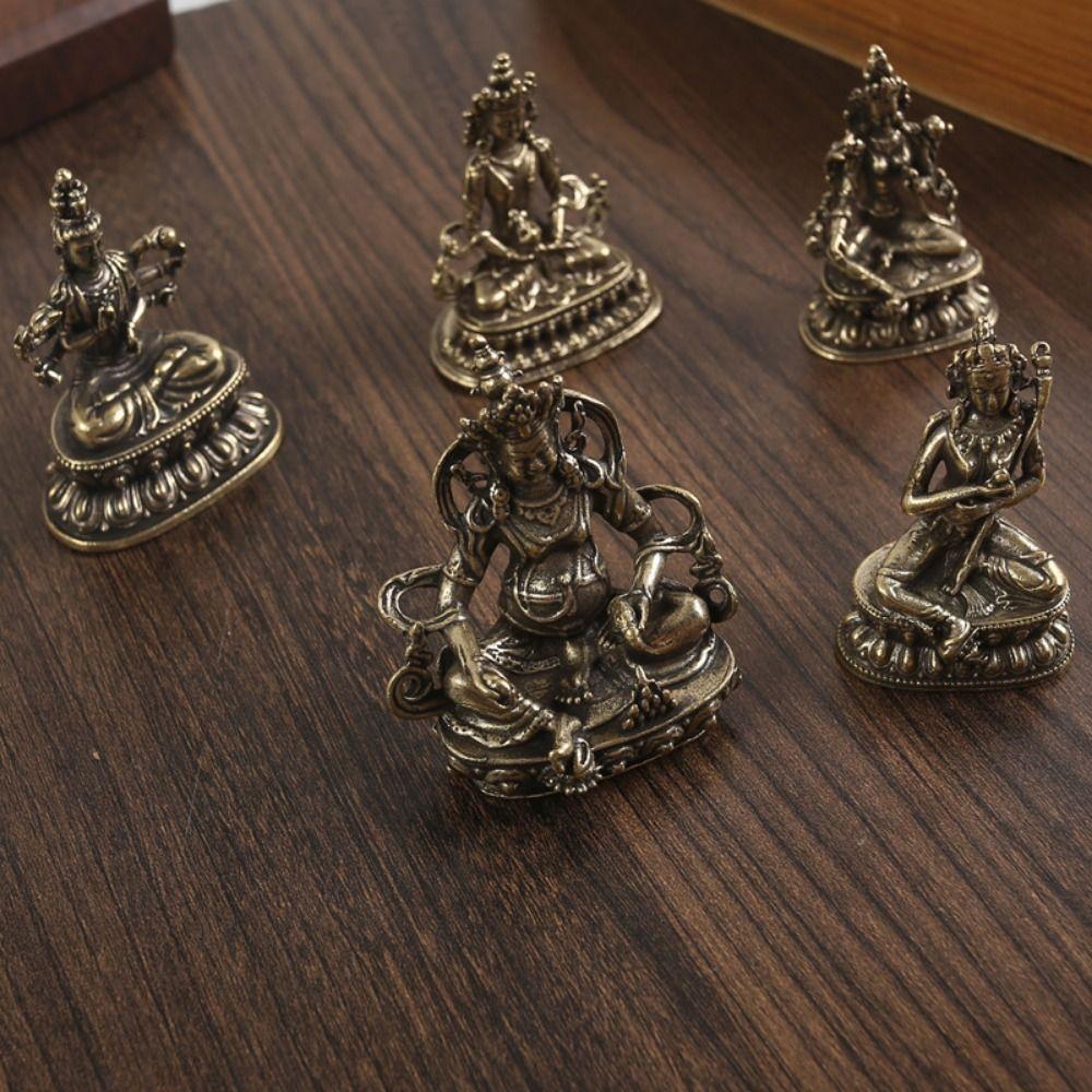 Antique Copper Buddha Statue Home Living Room Office Decoration Figurines Retro Brass Chinese Tibetan Green Tara Buddha Statue