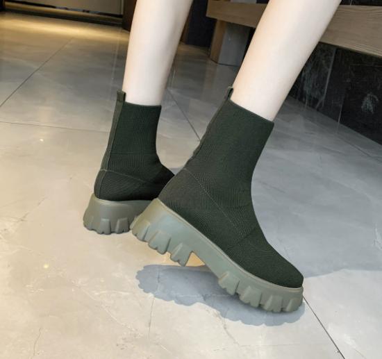 Fashion Women's breathable flat boots, women's sock shoes, casual wedge heels, thick soles, spring fashion