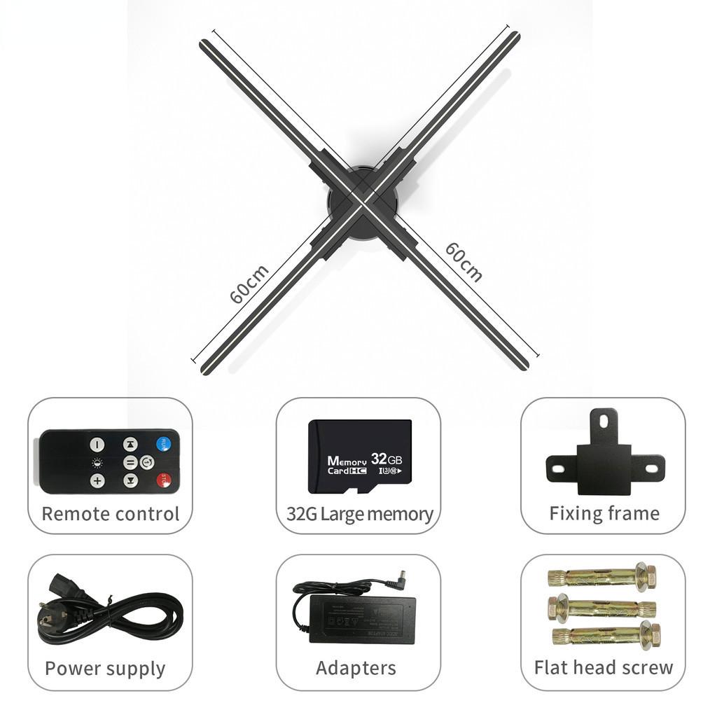 24V3A 3D Holografická Projekce Wifi LED Logo Holografický Světelný Přehrávač Dálkové Ovládání 3D Ventilátor Holografická Reklamní Světla