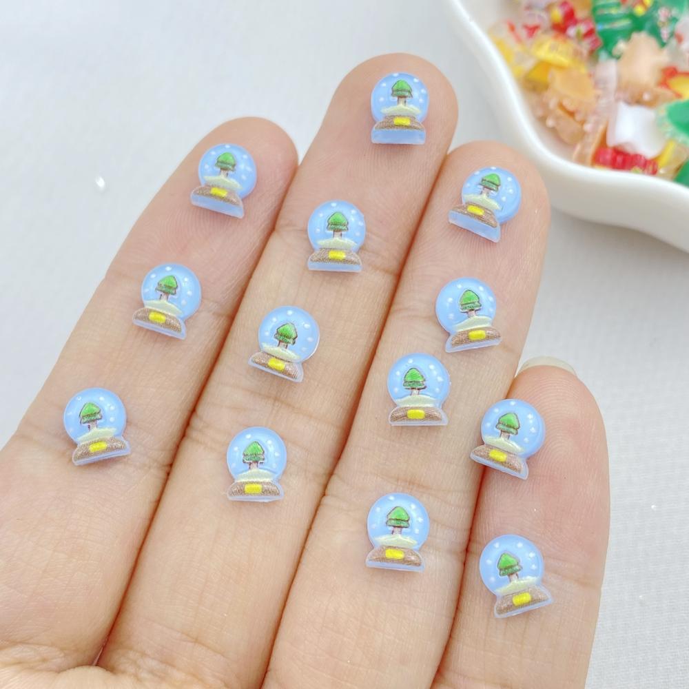 100 Stück Süße Harz-Mini-Weihnachtsbäume, Schneemänner, flache Rückseite, Schmuckherstellung, Maniküre, Haarschmuck-Zubehör