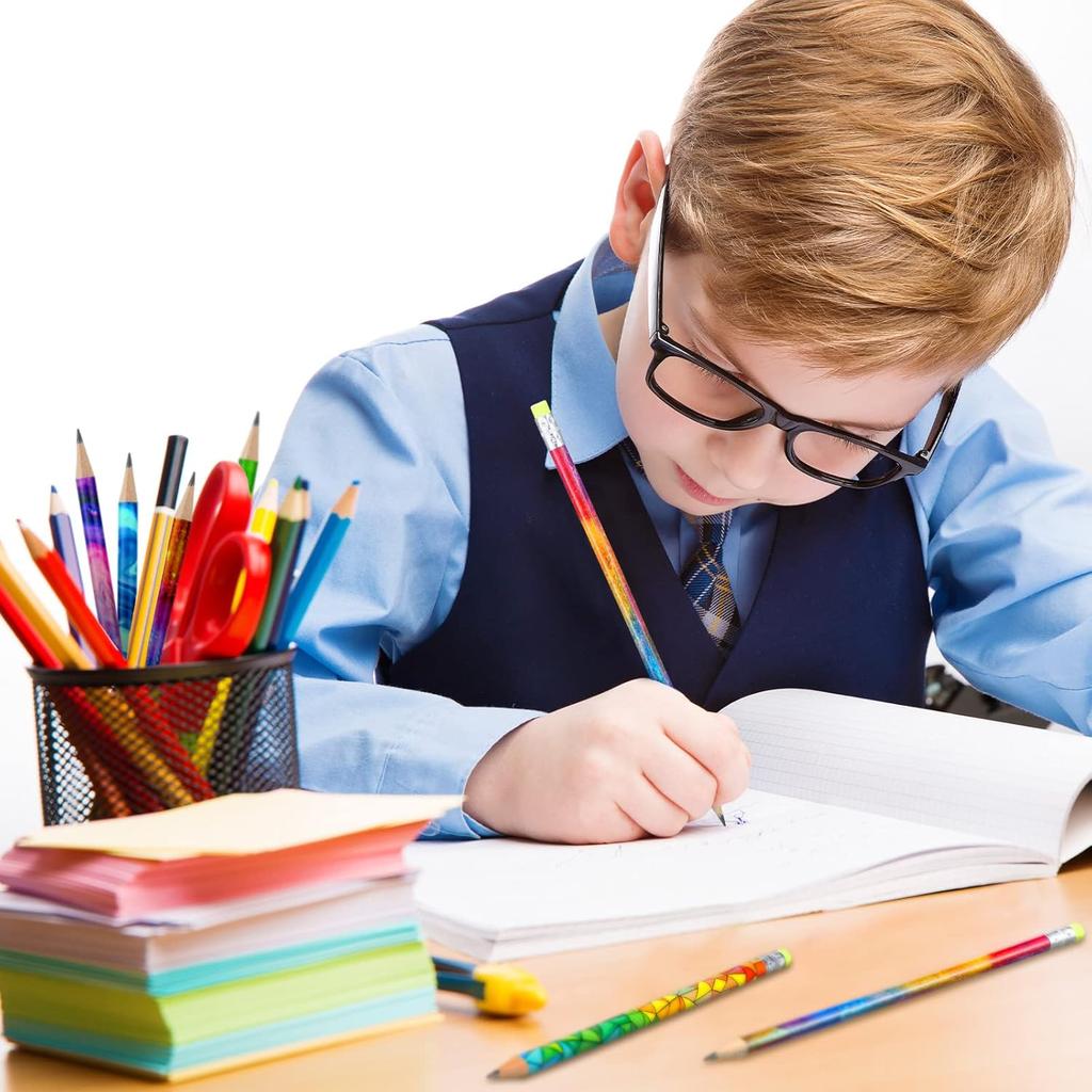 Chinco Wooden Pencil with Eraser for Kids Colorful Pencils Bulk Writing Fun Assorted Novelty Kids Fun School Supplies for Classroom Gifts Teacher