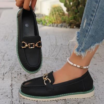 Fashion Women's Shoes On Sale 2024 New Slip On Women Flats Autumn Round Toe Solid Metal Decoration Low-heeled Concise Women's Flat Shoes