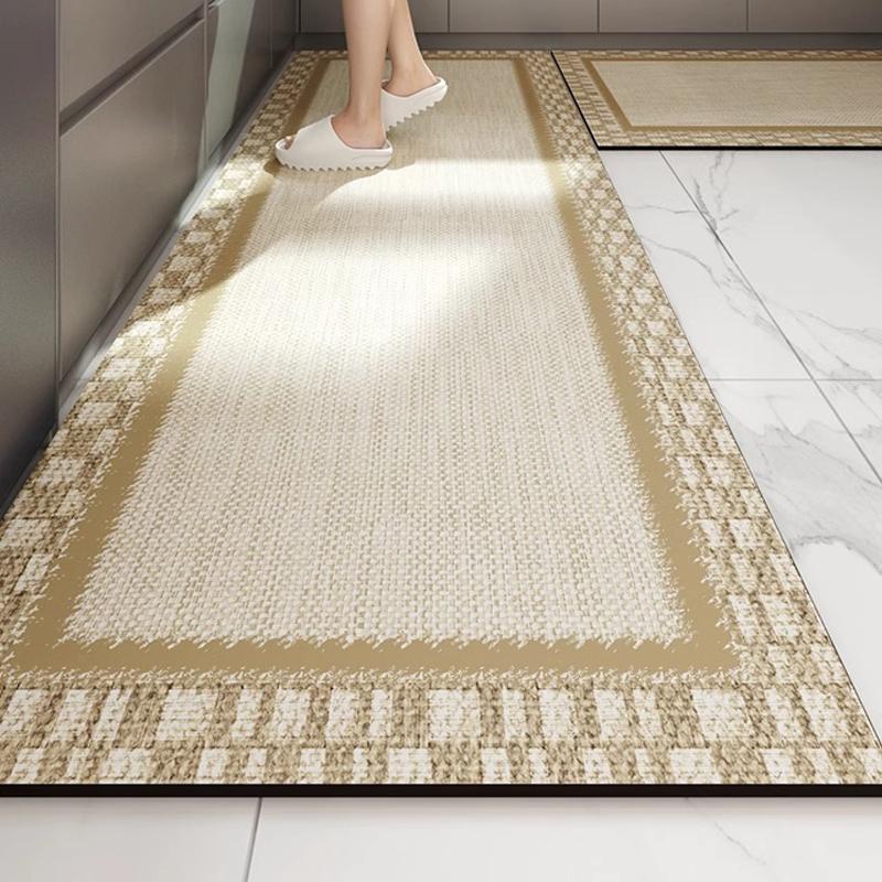 Kitchen Floor Mat Waterproof Oil-proof Carpet Pvc Leather Non-slip Foot Mats Long Rug Grey Minimalism Style Home Decoration Rugs