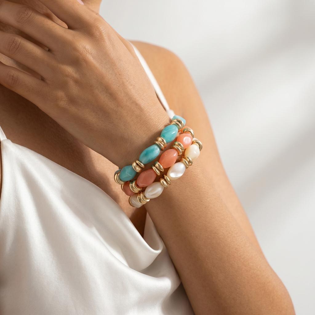 Acrylic New Pea Beaded Bracelet Summer Retro Simple Casual Bracelet Light Luxury High-end Jewelry