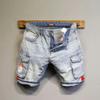 Men's Slim Light Blue Denim Workwear Shorts with Contrast Pockets