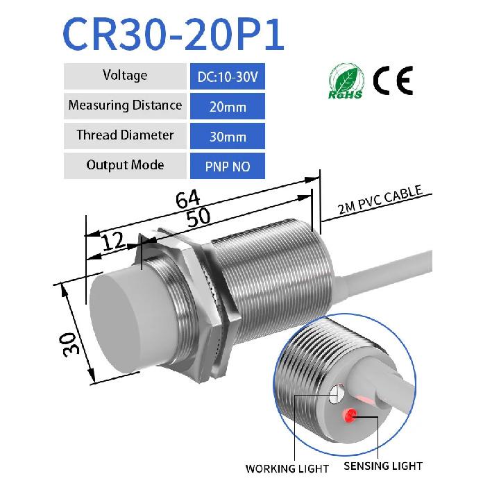 GTRIC M30 Capacitive Proximity Sensor 10-30VDC NPN PNP NO NC Flush Non-Flush Non-Metal Liquid Level Switch With 2M Cable