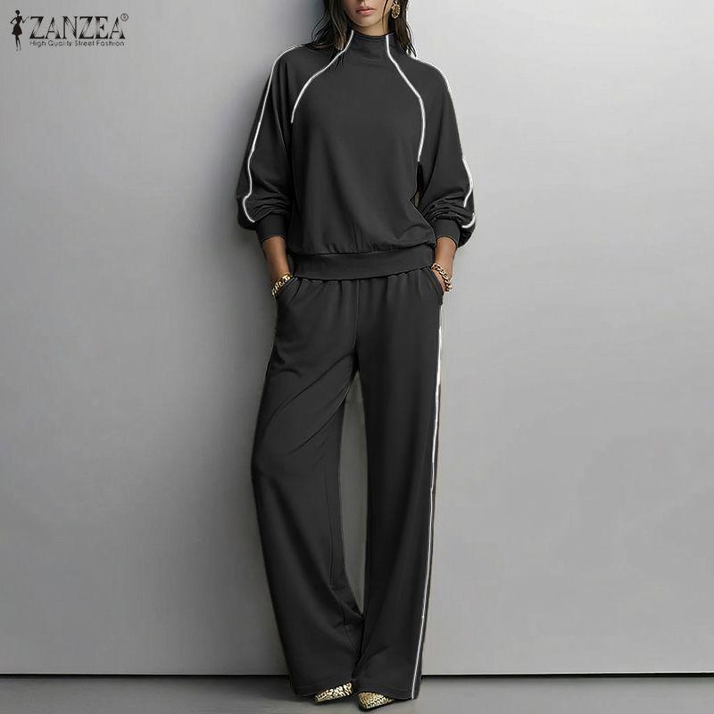 ZANZEA Bluză și pantaloni cu mânecă lungă pentru femei Seturi de costume casual din două piese