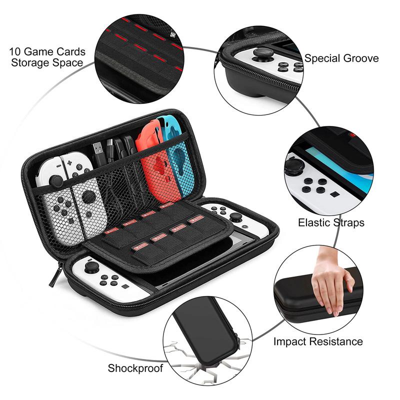 Tragetasche + Schutzhülle + Gehärtete Glasfolie für Nintendo Switch OLED 13-in-1 Zubehör-Set