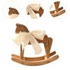 Simple Design Wooden Rocking Horse Figurine with White Ribbon for Home Nursery Table Decoration and Collectible Display