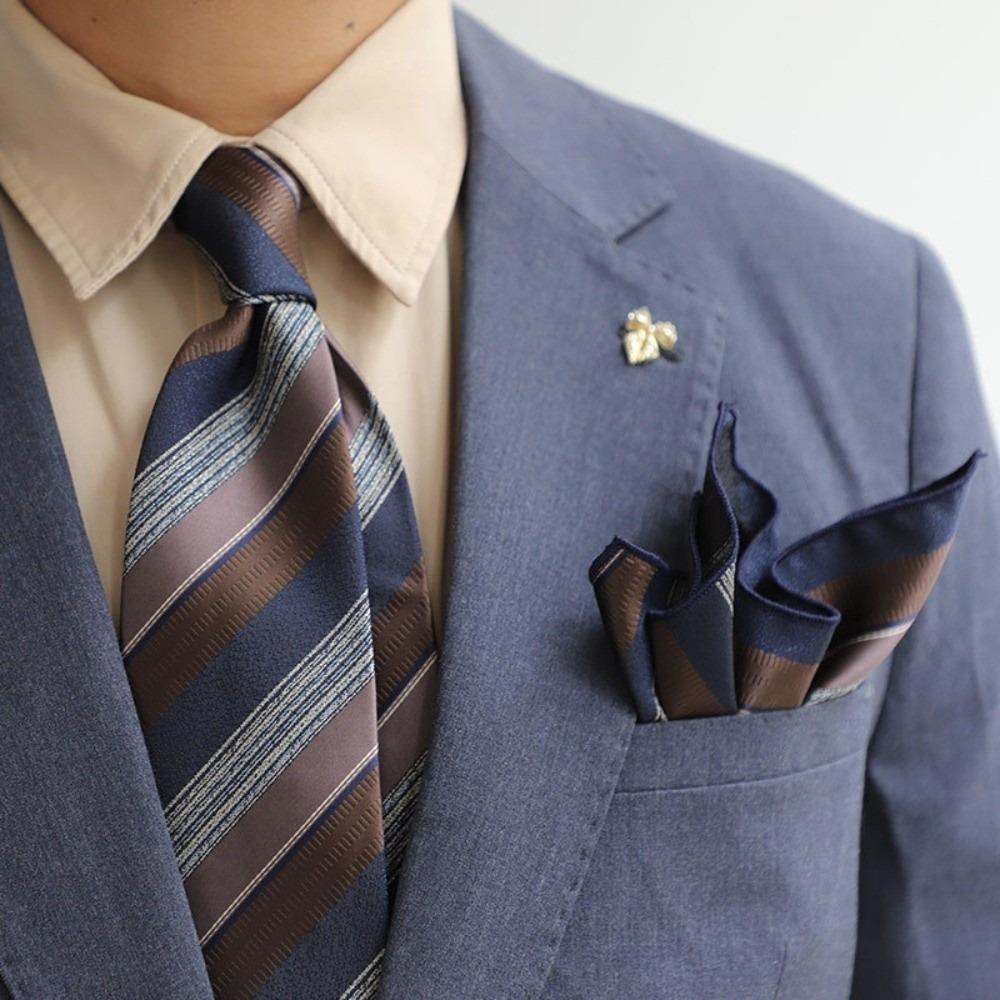 2-Piece Set Narrow Striped Neckties Adjustable Suit Pocket Square Neck Tie Set  Office Wear