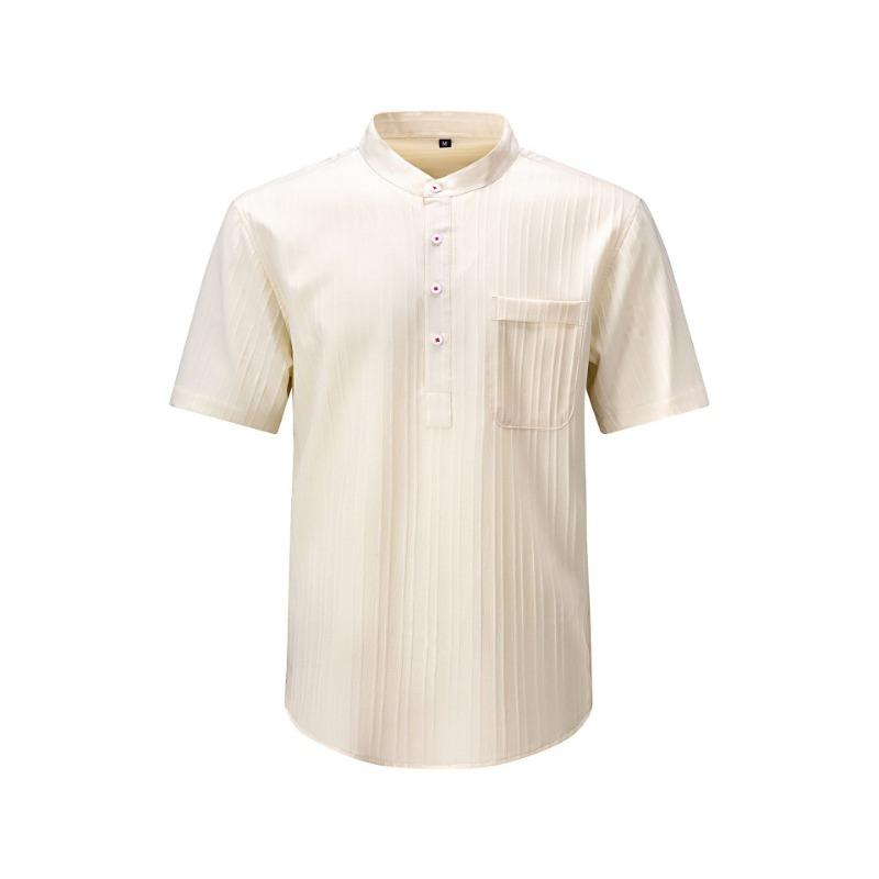 Fashionable Men's Shirt Sea Wave Strips Casual Short-sleeved Stand Collar Loose Solid Color Versatile Button Splicing Pullover