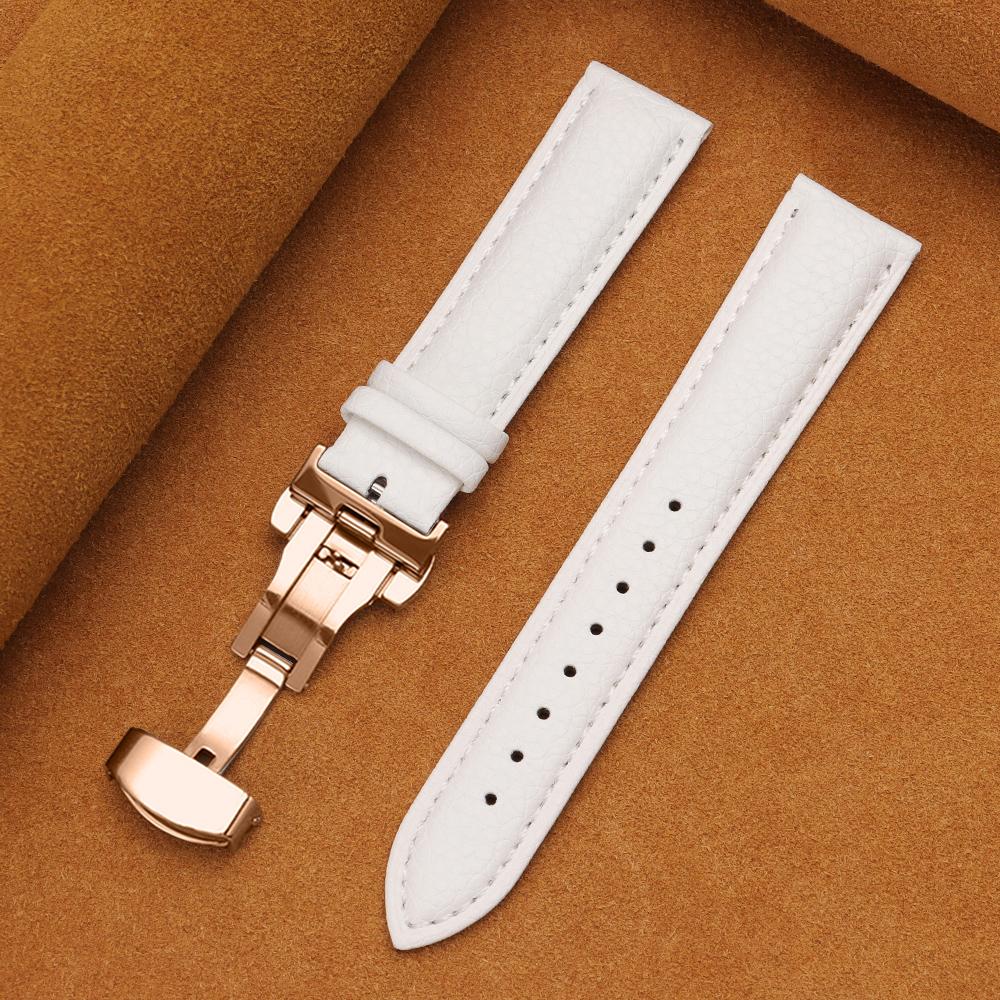 12/14/16/18/19/20/22mm Kalvskinnsklockarmband Litchimönstrad Rem Äkta Läder Armbandsurrem Fjärilsspänne Klocktillbehör