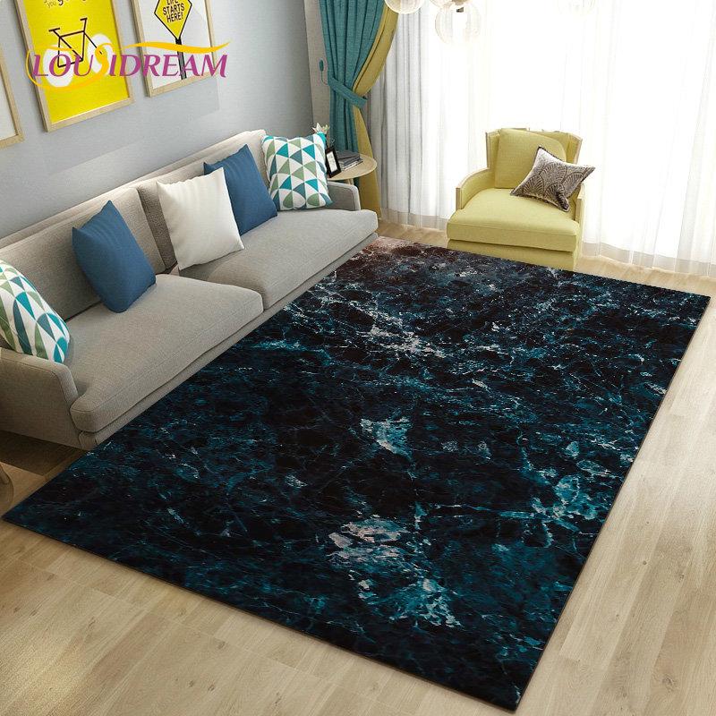 Nordic Black Gold Blue Marble Area Rug Large,Carpet Rug for Living Room Bedroom Sofa Doormat Decoration,kids Non-slip Floor Mat