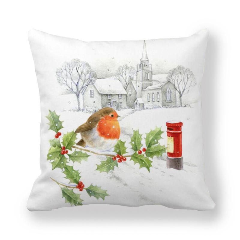Merry Christmas Decorative Printing Cushion Cover Home Living Room Sofa Decoration Polyester Pillow Cover
