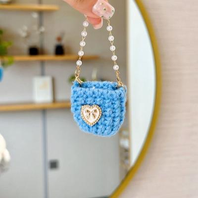 Cute Miniature Pearl Chain Crossbody Bag Woven Handbag Doll Knitted Shoulder Bag Colorful Sweet Mini Crossbody Doll Bag Doll