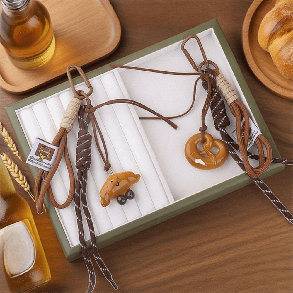 Braided Rope Alkali Water Bread Bag Pendant Handmade Imitation Bread Cartoon Hanging Ornament Keychain Pendant