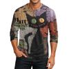 Men's Henley Neck Halloween Print Raglan Sleeve Three Quarter Length Shirt Casual Lightweight Pullover Top for Fall and Everyday Wear