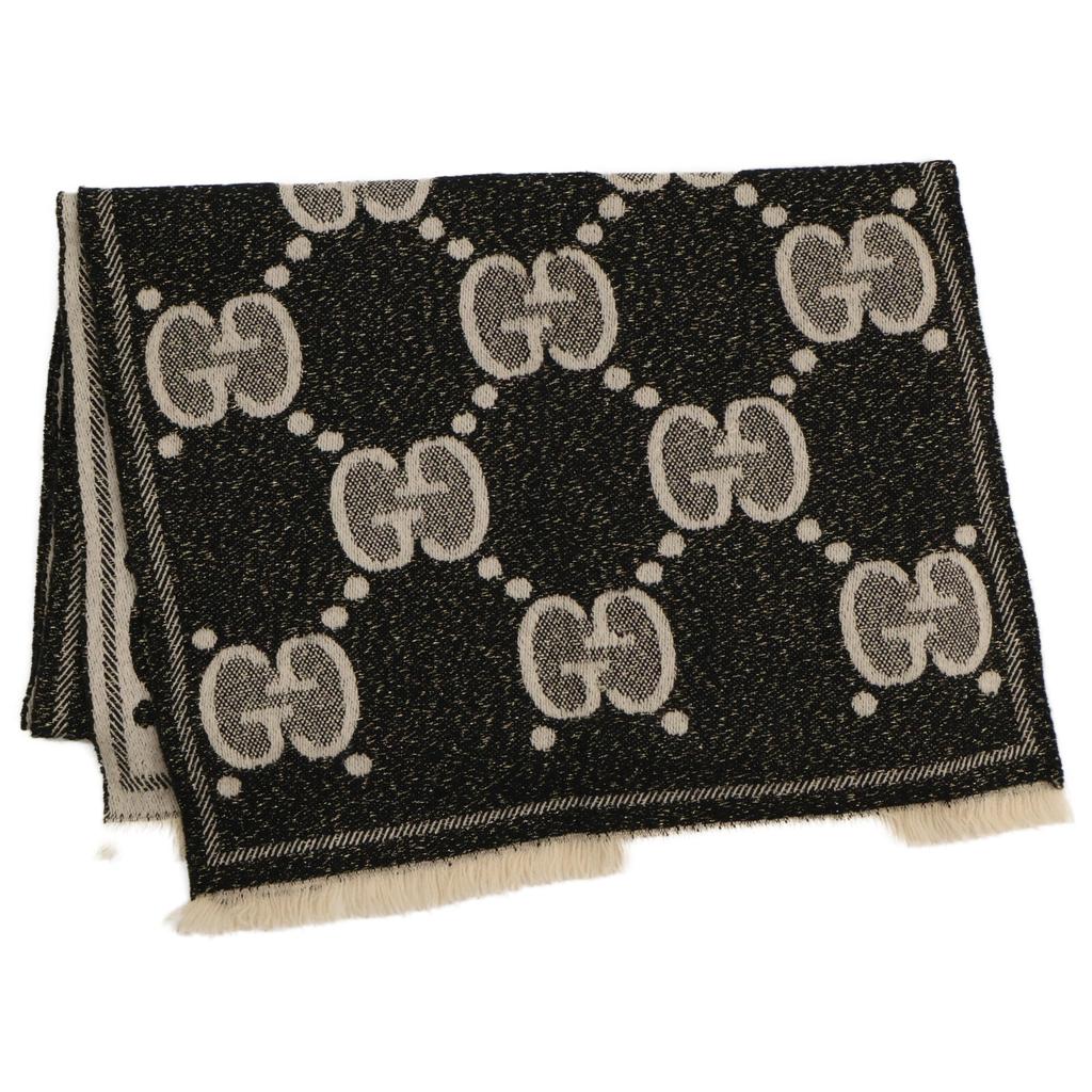 GUCCI 598993 GG glitter jacquard Scarf Black/Ivory/GoldUsed