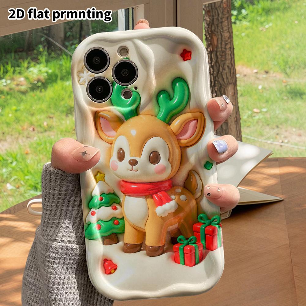 Phone case: 2D flat, suitable for iPhone 18 17 16 15 14 13 Pro protective case, Christmas reindeer, perfect holiday gift for Christmas and Halloween