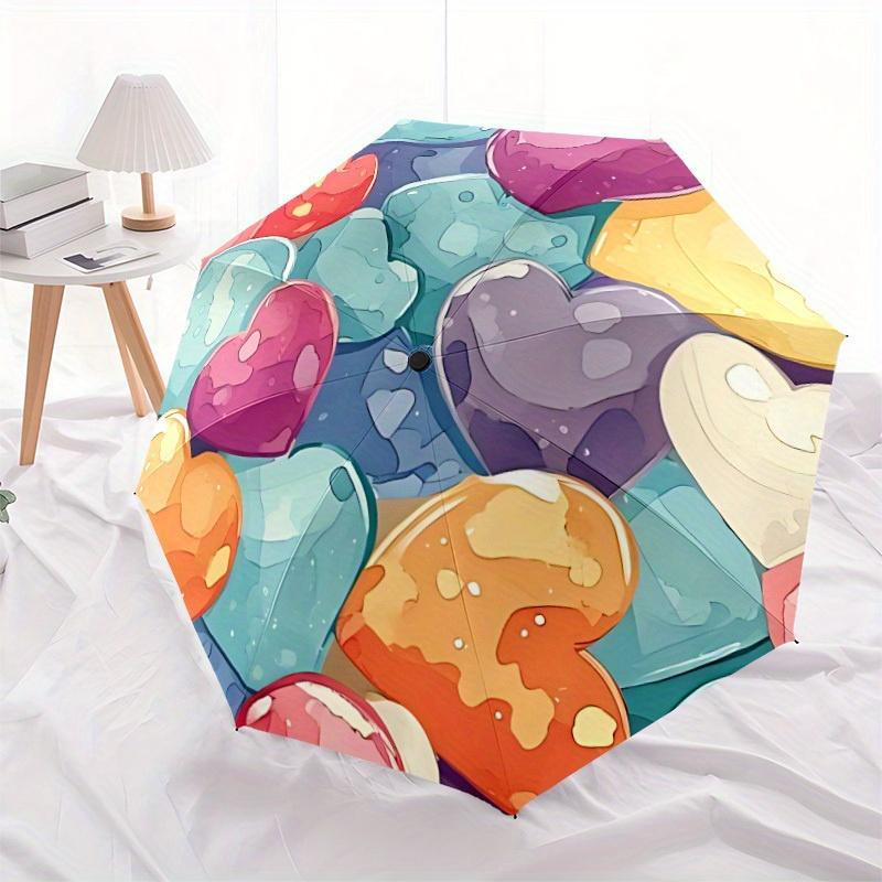 1pc Heart Shapes Automatic Open/close Folding Compact Umbrella, 8-Rib Sturdy Canopy, Lightweight Portable, Everyday Use, Gift,133