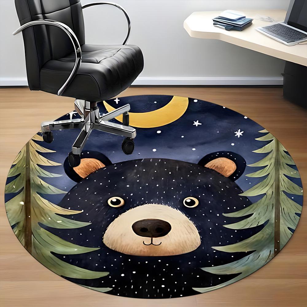 1pc Bear Night Office Round Area Rug, Indoor Mat Suitable ForOffice, Under Office Chairs Bedroom Living Room Home Decor, Room Deco T076