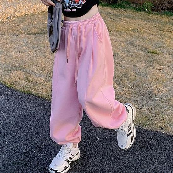 

Stylish Pink Elastic Cuff Joggers for Girls - Loose Fit Harem Pants for Spring 150