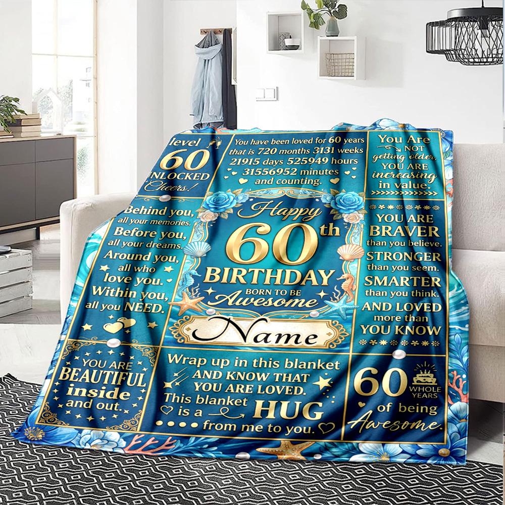 Happy 60Th Birthday Blanket Personalized Name Soft Warm And Versatile For Sofa Bed Office And Travel Machine Washable Comfortable In All Seasons Best