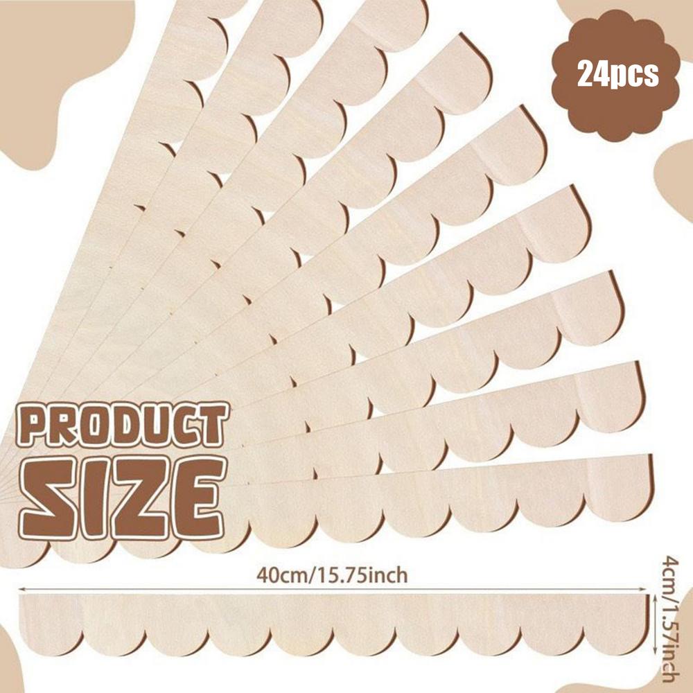

24 Pcs Scalloped Decorative Wooden Strips Unpainted Scalloped Edge Wooden Trim Molding For Cabinet Wall Building Decoration