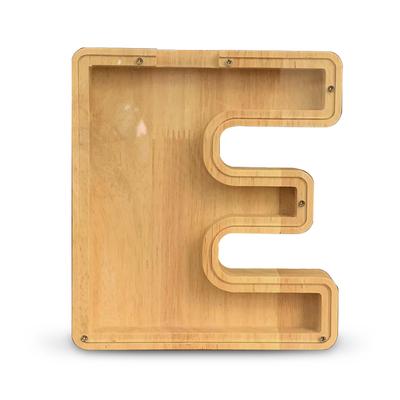 Coin Saving Box Wooden Alphabet Letter Shaped Money Jar with Transparent Window Personal Bank, N
