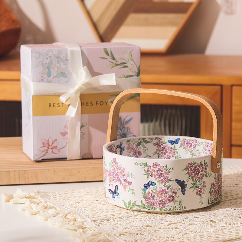 Blühender Keramik Tragbarer Obstkorb Hoher Wert Wohnzimmer Couchtisch Haushalt Obstschale Geschirr Snack Dim Sum Teller